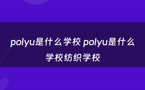 polyu是什么学校 polyu是什么学校纺织学校