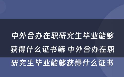 中外合办在职研究生毕业能够获得什么证书嘛 中外合办在职研究生毕业能够获得什么证书