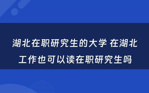 湖北在职研究生的大学 在湖北工作也可以读在职研究生吗