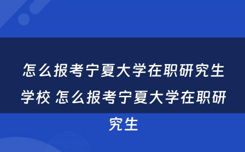 怎么报考宁夏大学在职研究生学校 怎么报考宁夏大学在职研究生