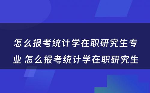 怎么报考统计学在职研究生专业 怎么报考统计学在职研究生