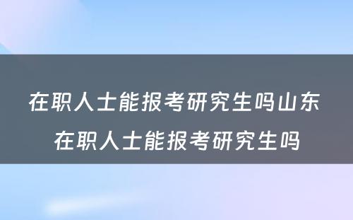 在职人士能报考研究生吗山东 在职人士能报考研究生吗