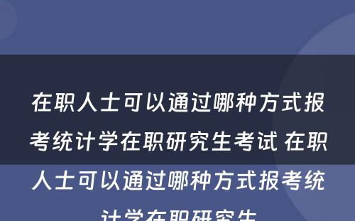 在职人士可以通过哪种方式报考统计学在职研究生考试 在职人士可以通过哪种方式报考统计学在职研究生