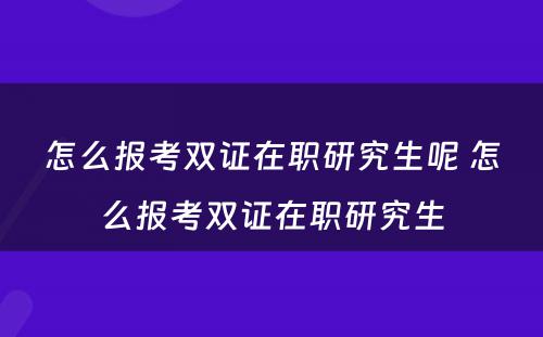 怎么报考双证在职研究生呢 怎么报考双证在职研究生