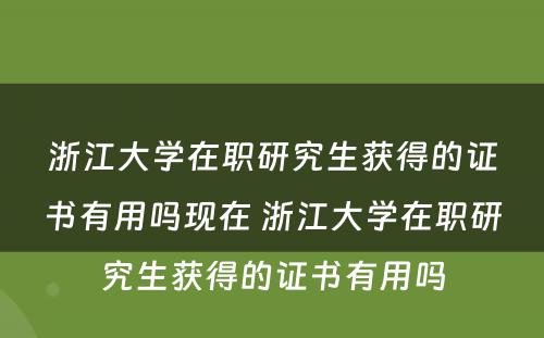 浙江大学在职研究生获得的证书有用吗现在 浙江大学在职研究生获得的证书有用吗