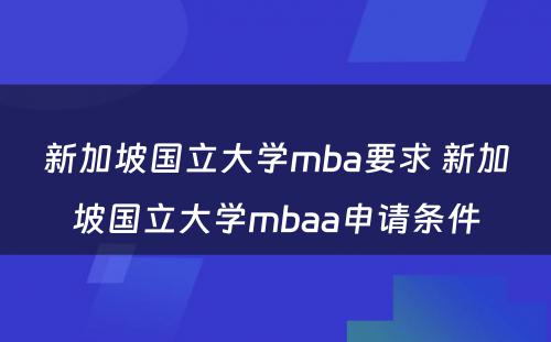 新加坡国立大学mba要求 新加坡国立大学mbaa申请条件